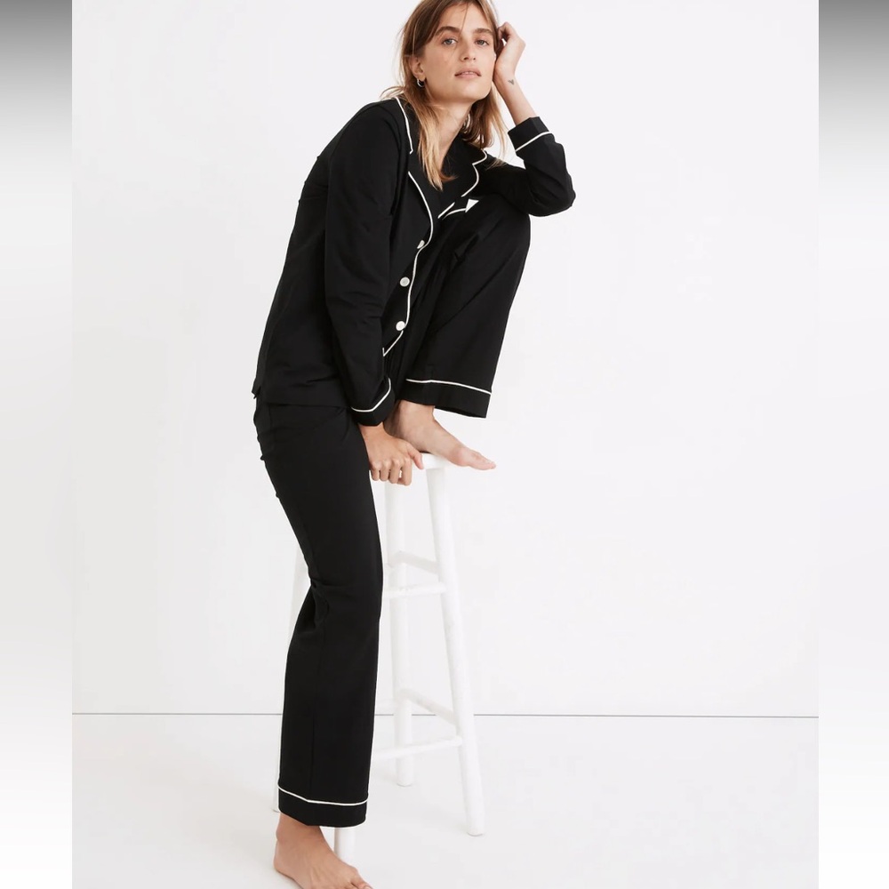 NWT Madewell Knit Bedtime Pajama Set, Dark Cabernet w/ Pink Trim, Size S - Picture 11 of 11